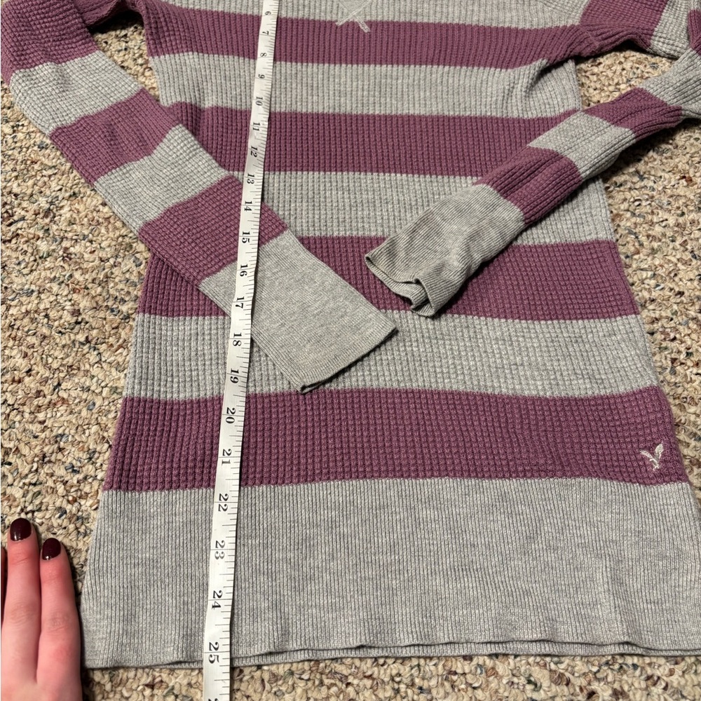 American Eagle Outfitters Purple and Gray Striped Sweater